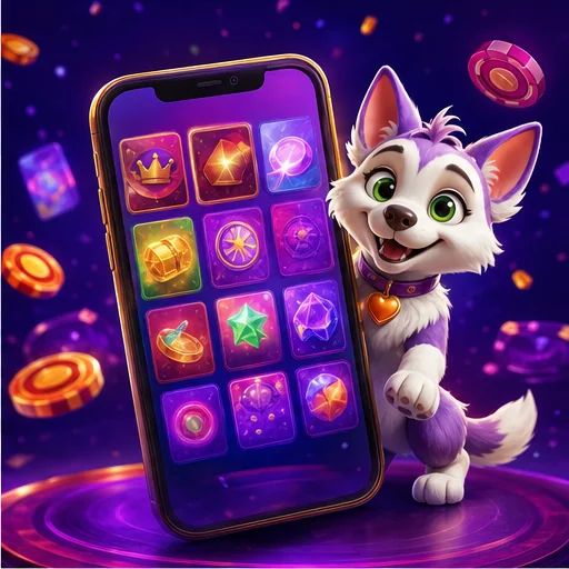 Mobile Spieleübersicht auf einem Smartphone mit Maskottchen
